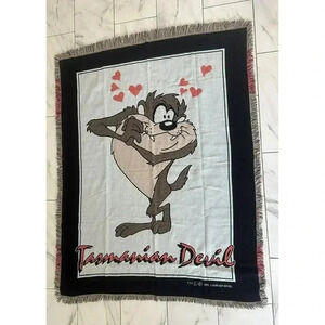 VTG 1993 Warner Brothers Tasmanian Devil In Love Throw Blanket Tassels